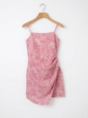 zara pink short linen dress