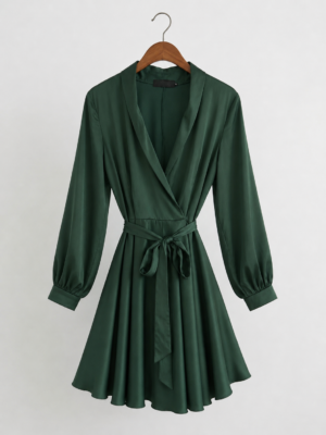 satin like khaki wrap dress