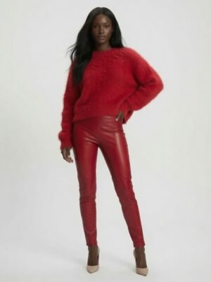 red faux leather pants
