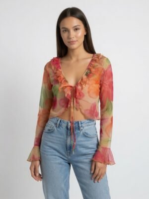bright tie front blouse